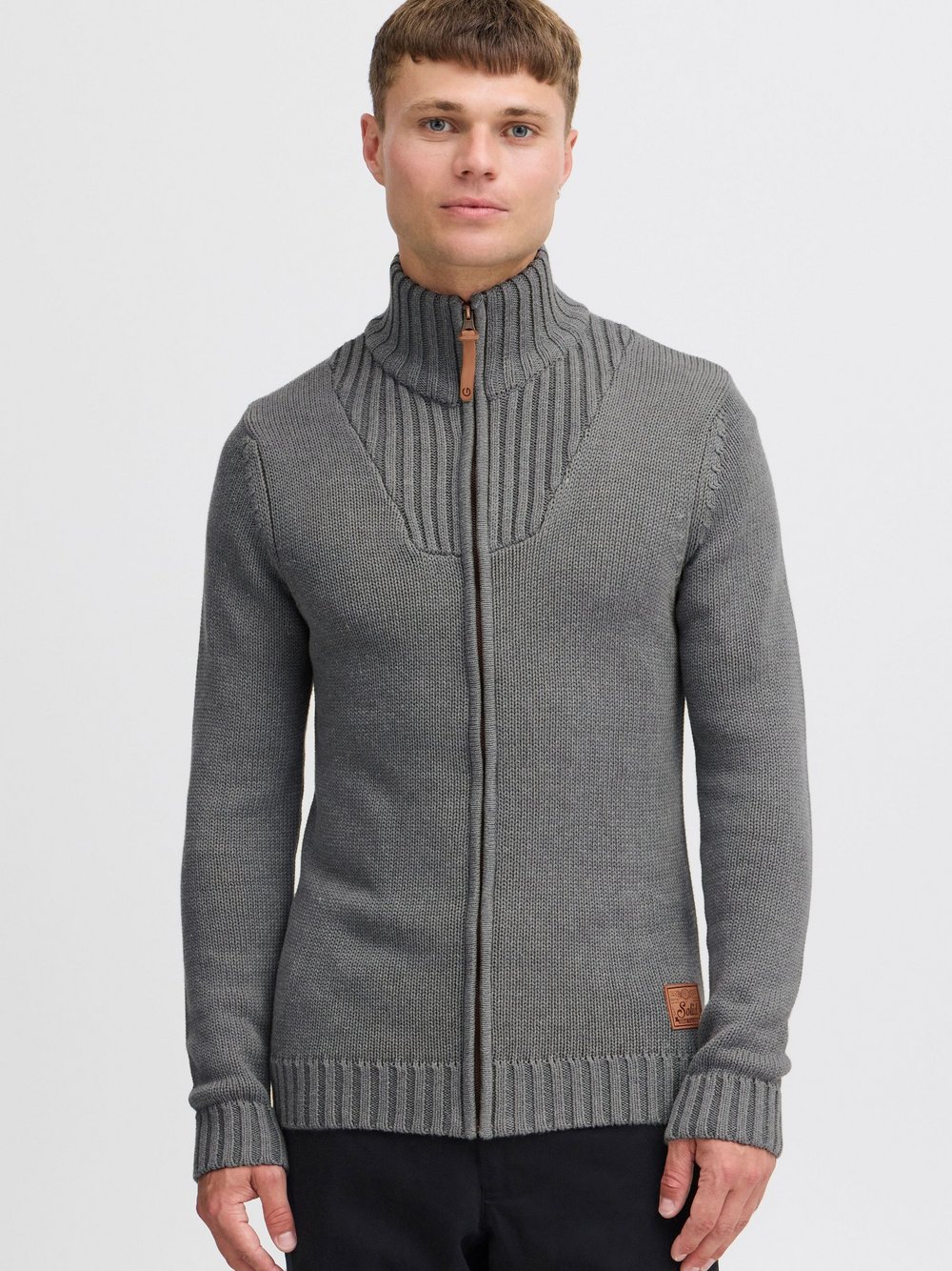 Solid Strickjacke Herren Baumwolle grau, XXL