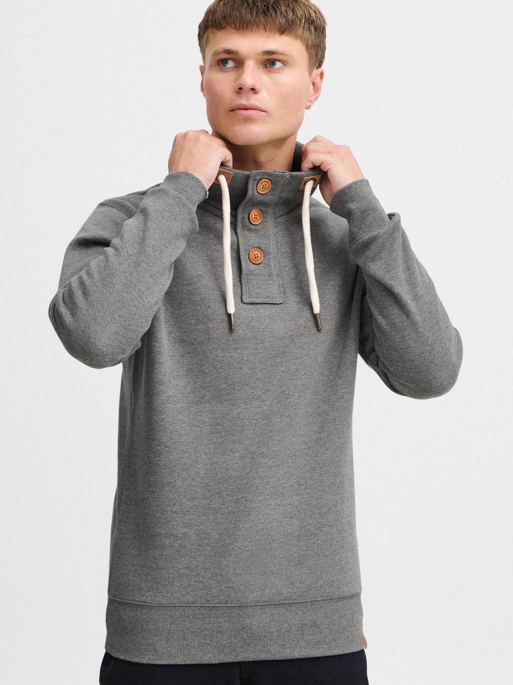 Solid Stehkragenpullover Herren Baumwolle grau, L