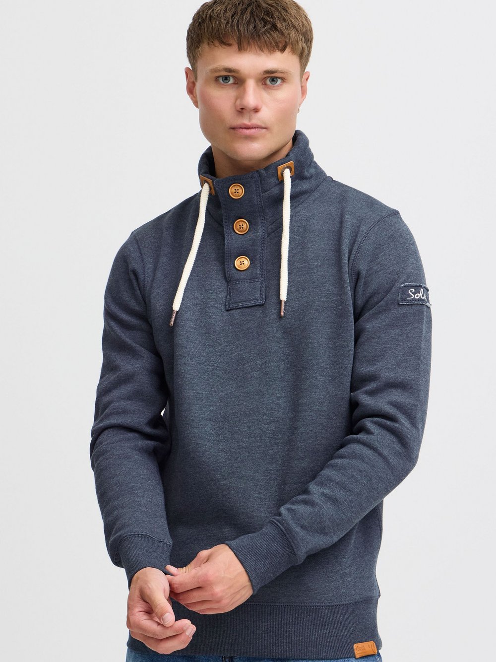 Solid Stehkragenpullover Herren Baumwolle blau, S