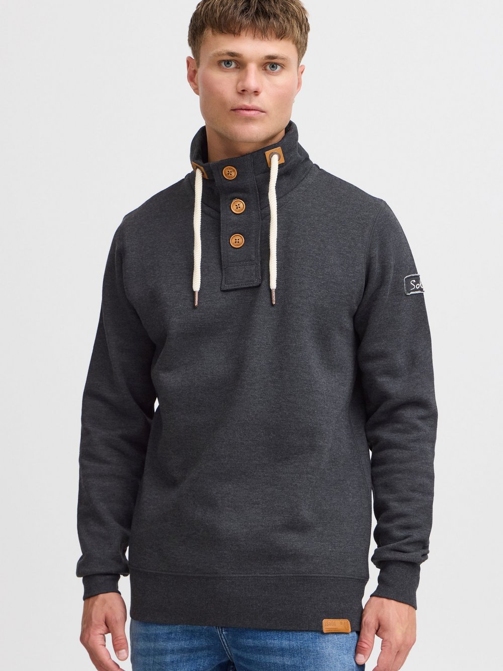 Thumbnail - Solid Stehkragenpullover Herren Baumwolle grau, L