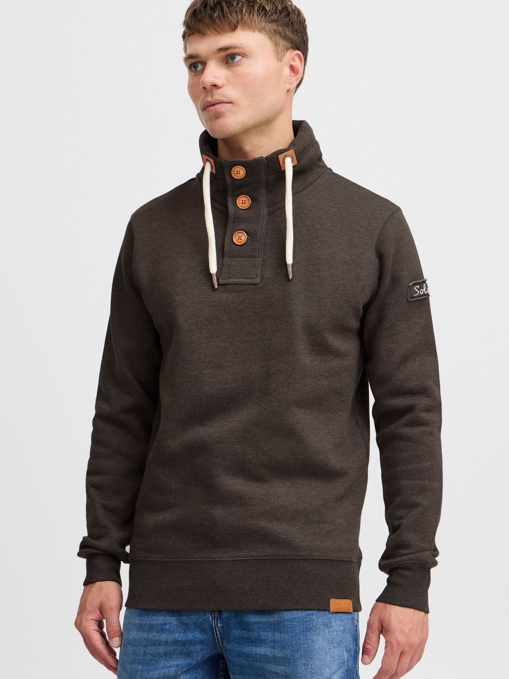 Solid Stehkragenpullover Herren Baumwolle braun, S