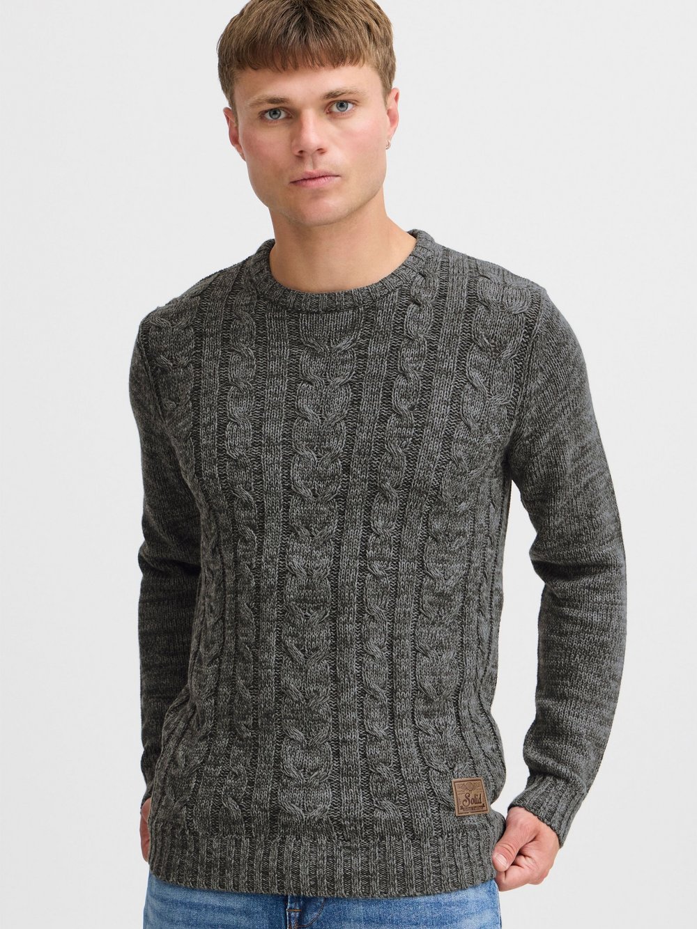 Thumbnail - Solid Strickpullover Herren Baumwolle grau gemustert, XXL