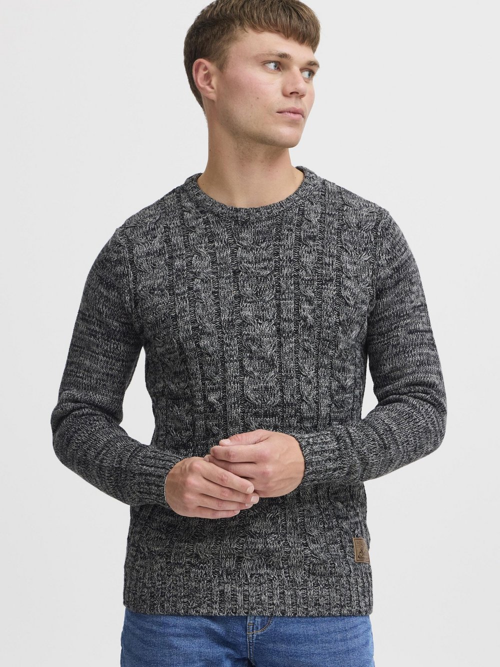 Solid Strickpullover Herren Baumwolle schwarz gemustert, M