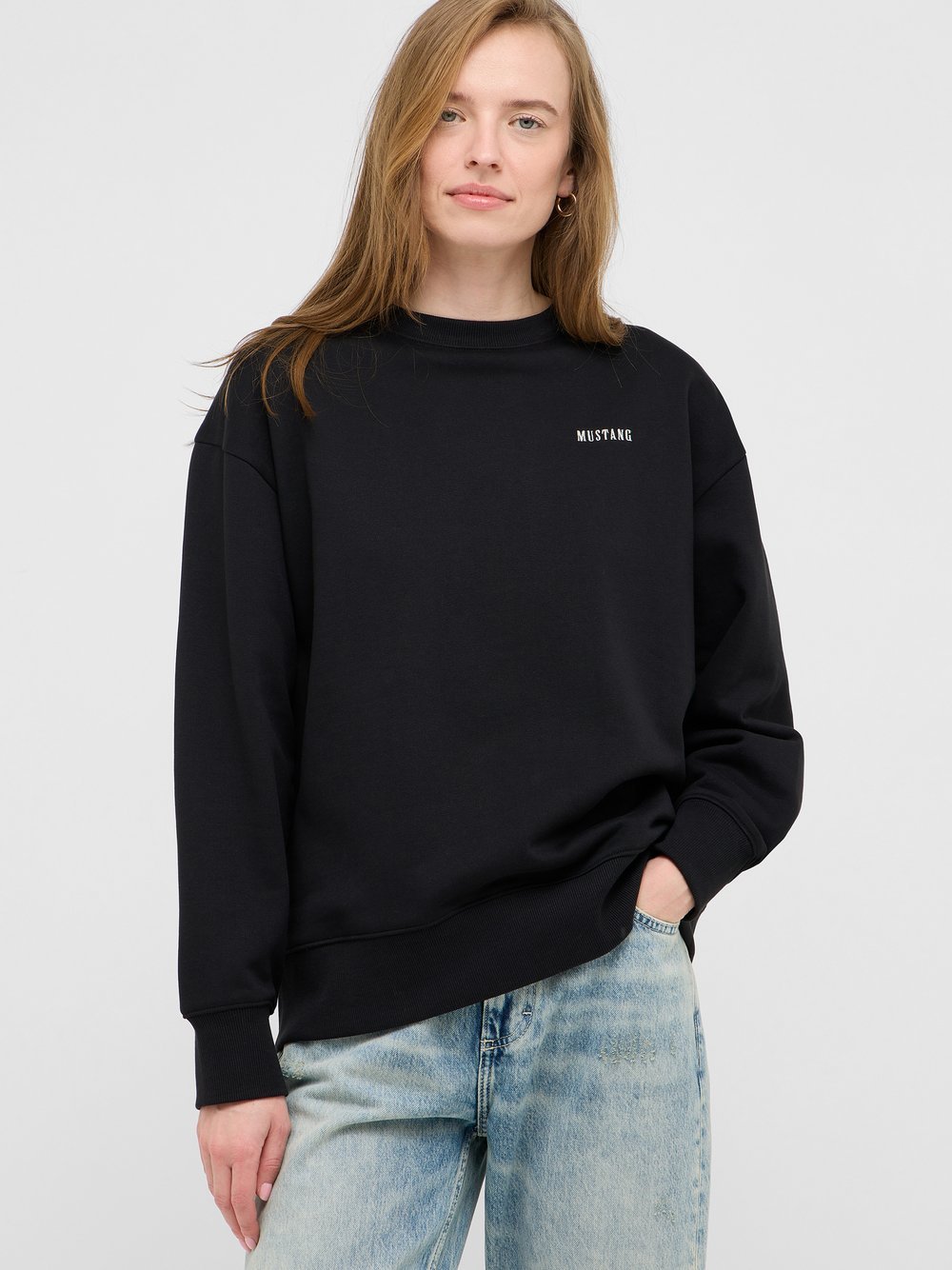 Mustang Sweatshirt Damen Baumwolle schwarz, XS