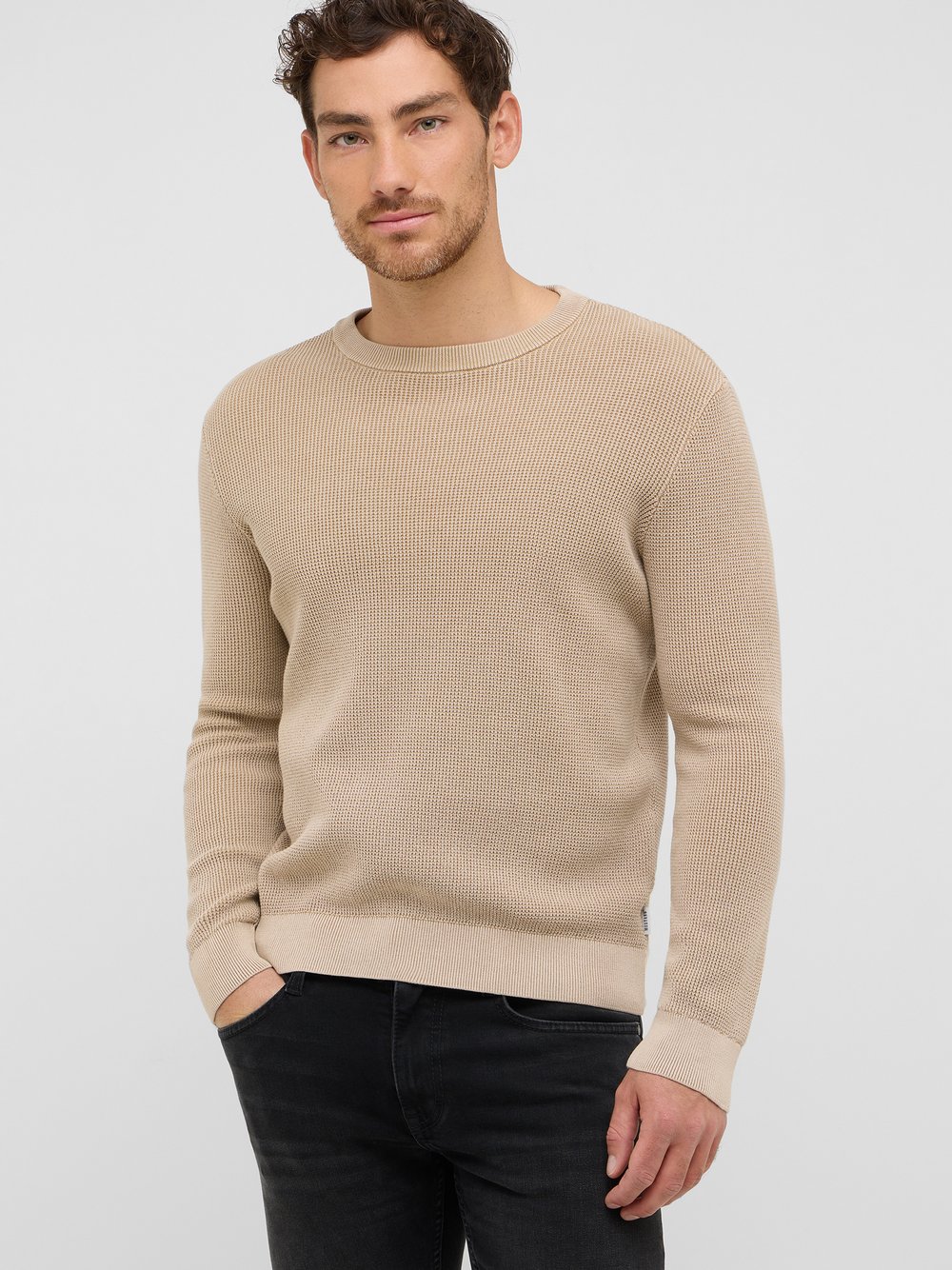 Mustang Strickpullover Herren Baumwolle beige, M
