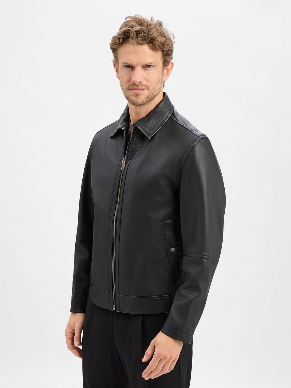 Thumbnail - BOSS Orange Lederjacke Herren schwarz, 50