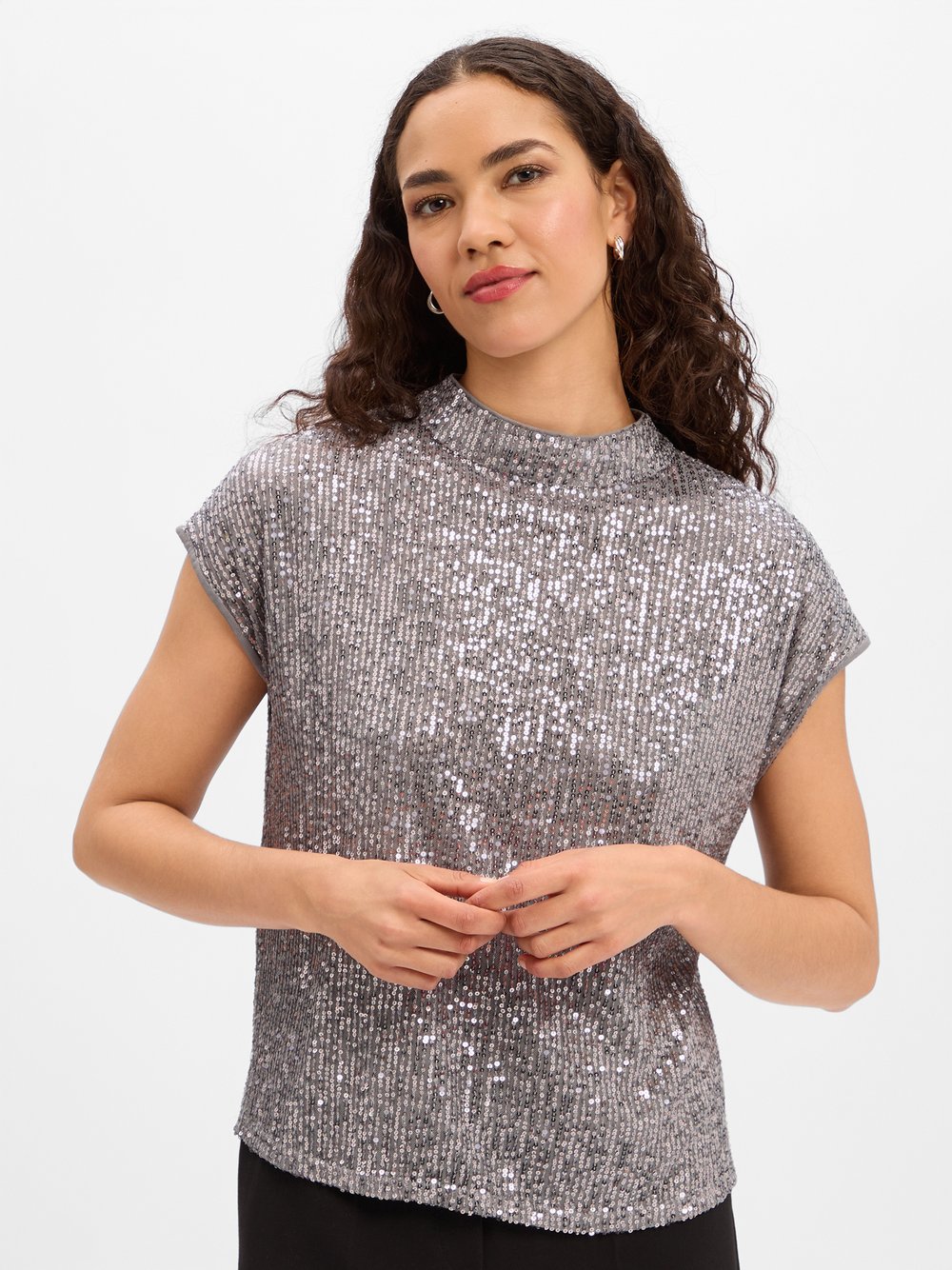 Ambiance Pailletten-Shirt Damen Mesh grau, 42