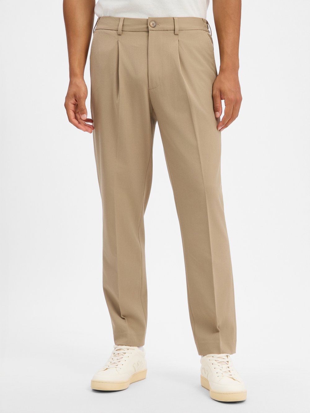 VAN GRAAF Selected Herren Melange Bundfaltenhose Beige, Mittel