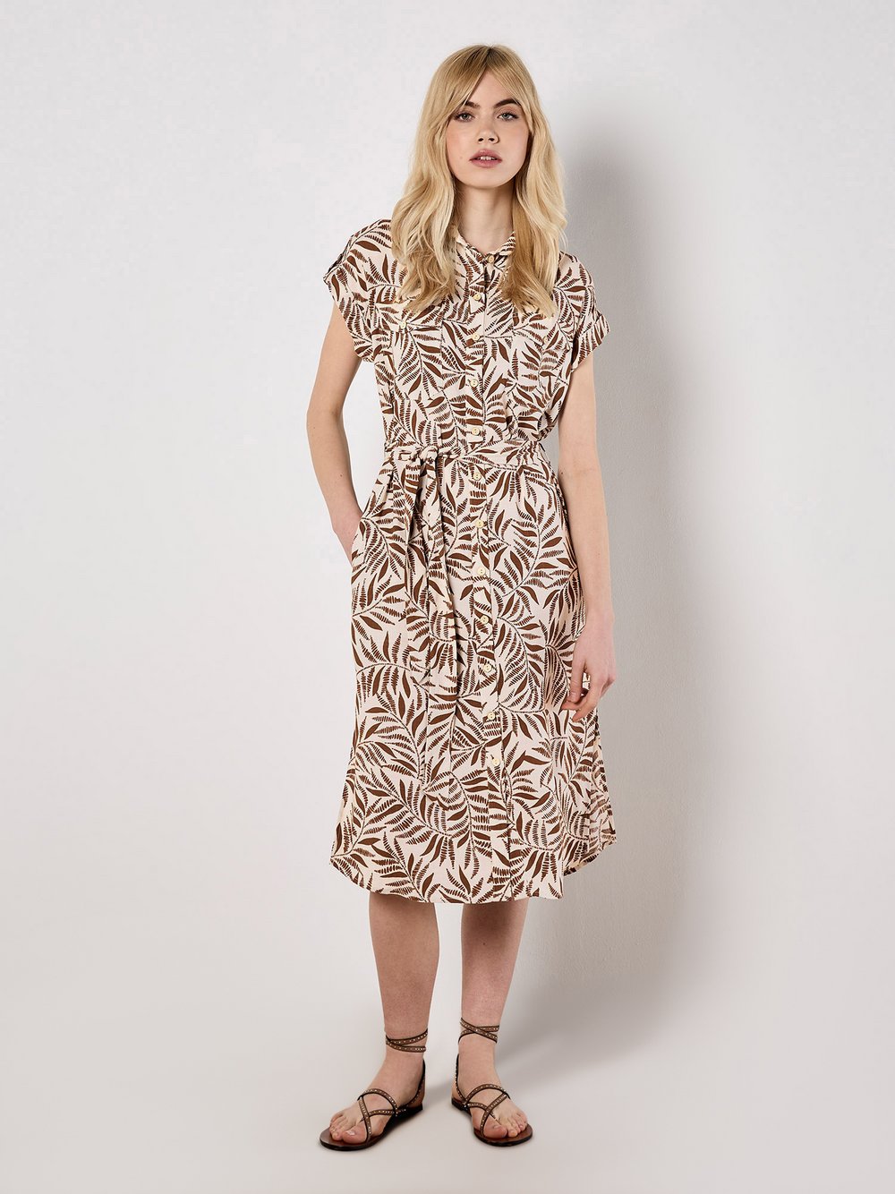 Apricot Midikleid Damen Viskose braun gemustert, 38