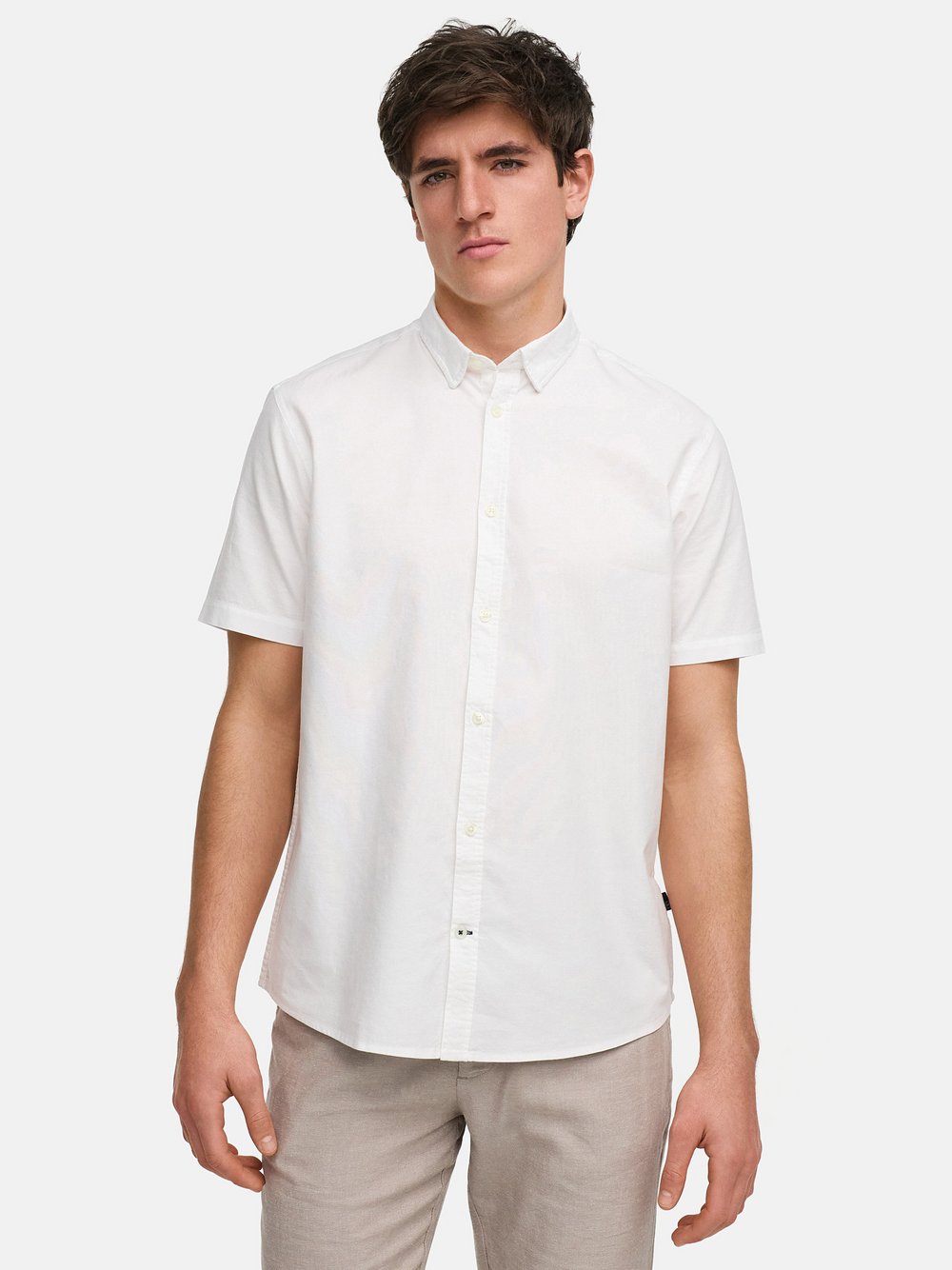 Kronstadt Hemd Kurzarm Herren Regular Fit Baumwolle weiß, M