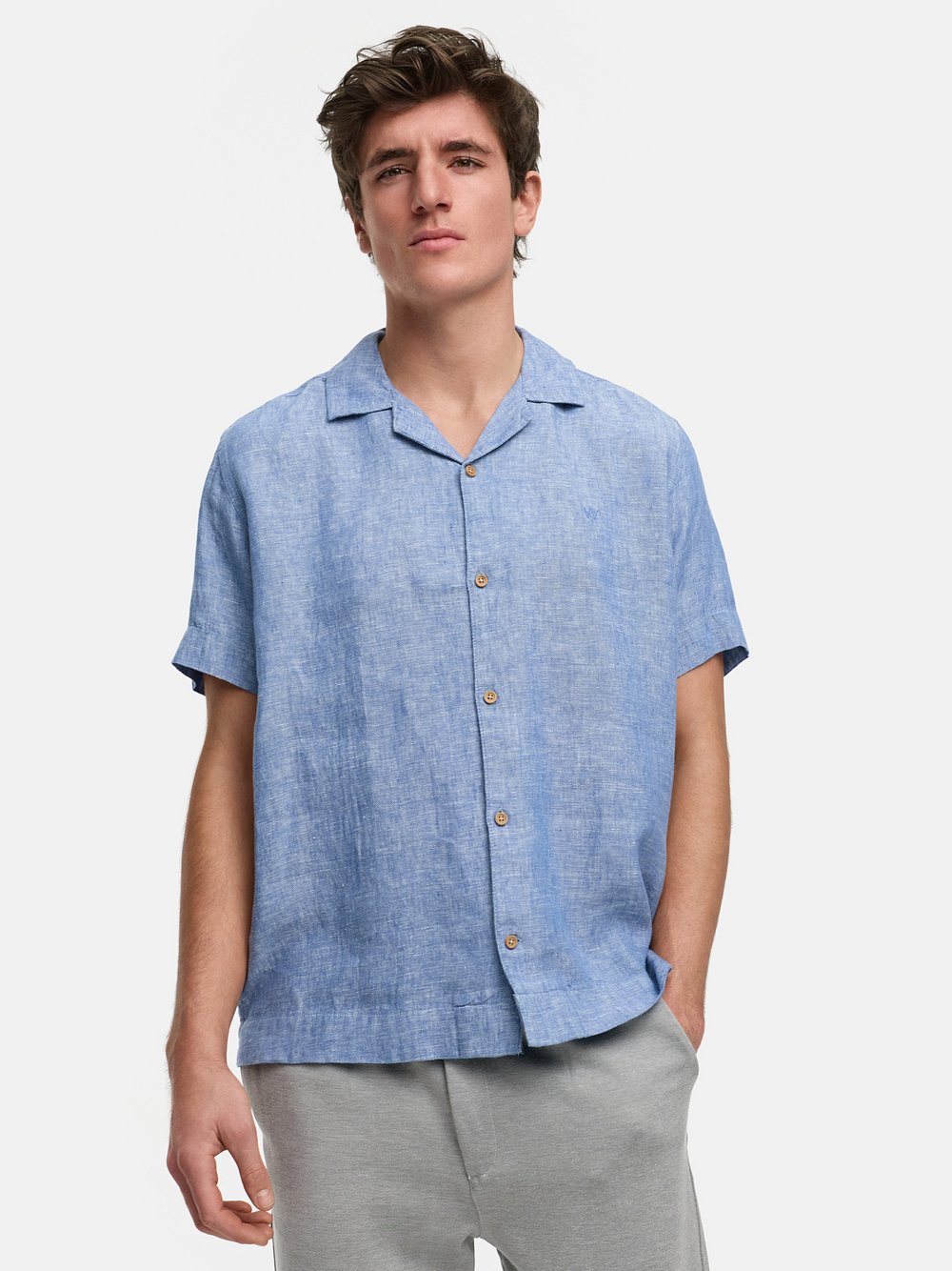 Kronstadt Hemd Kurzarm Herren Regular Fit Leinen blau, M