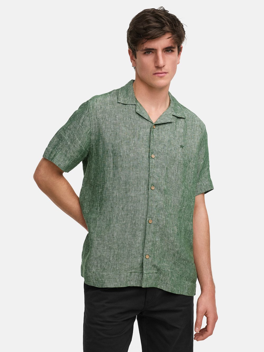 Kronstadt Hemd Kurzarm Herren Regular Fit Leinen grün, XXL