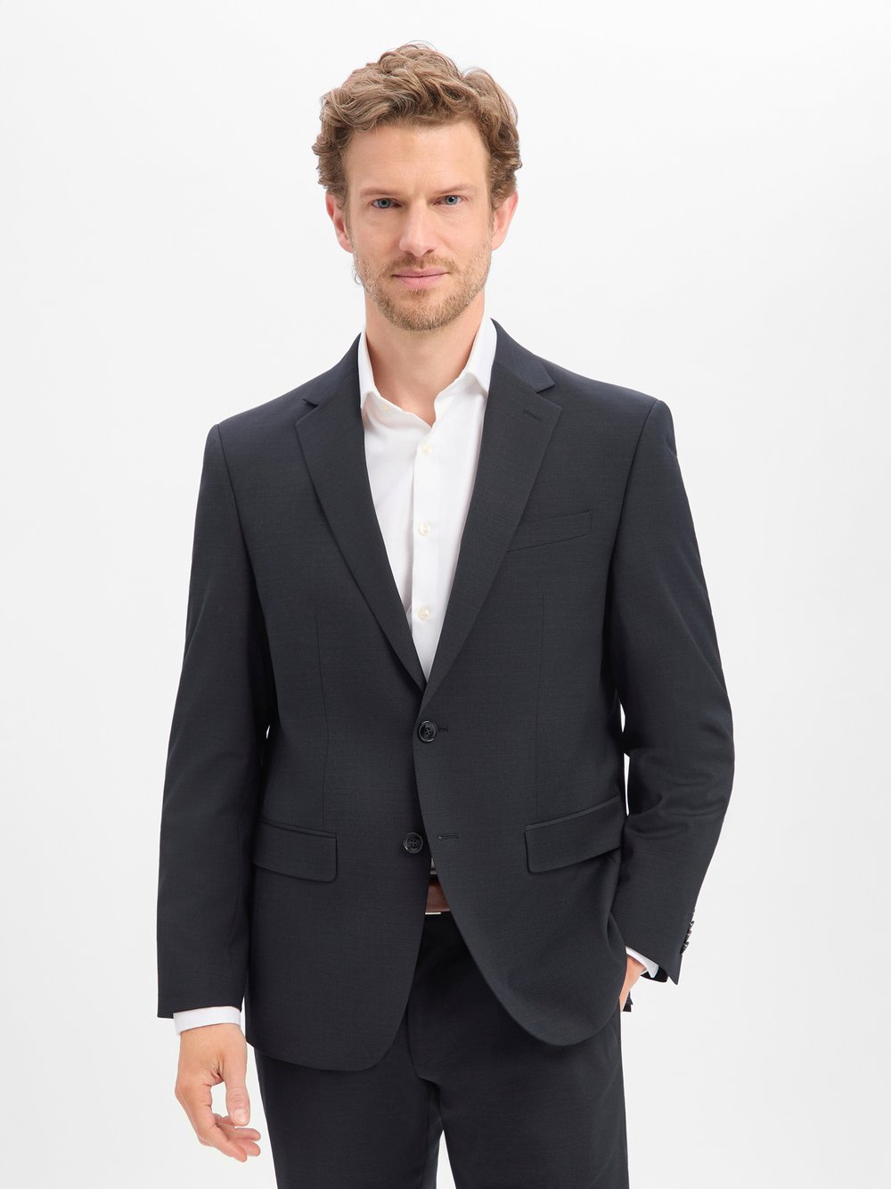 Hechter Paris Baukasten-Sakko Herren Modern Fit Schurwolle schwarz, 28