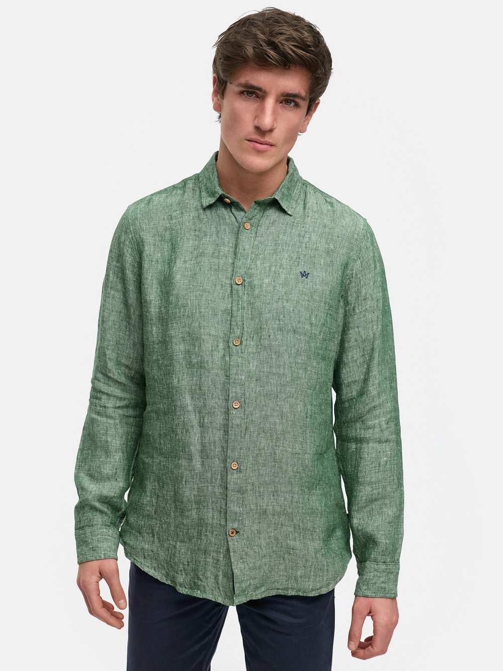 Kronstadt Hemd Langarm Herren Regular Fit Leinen grün, S