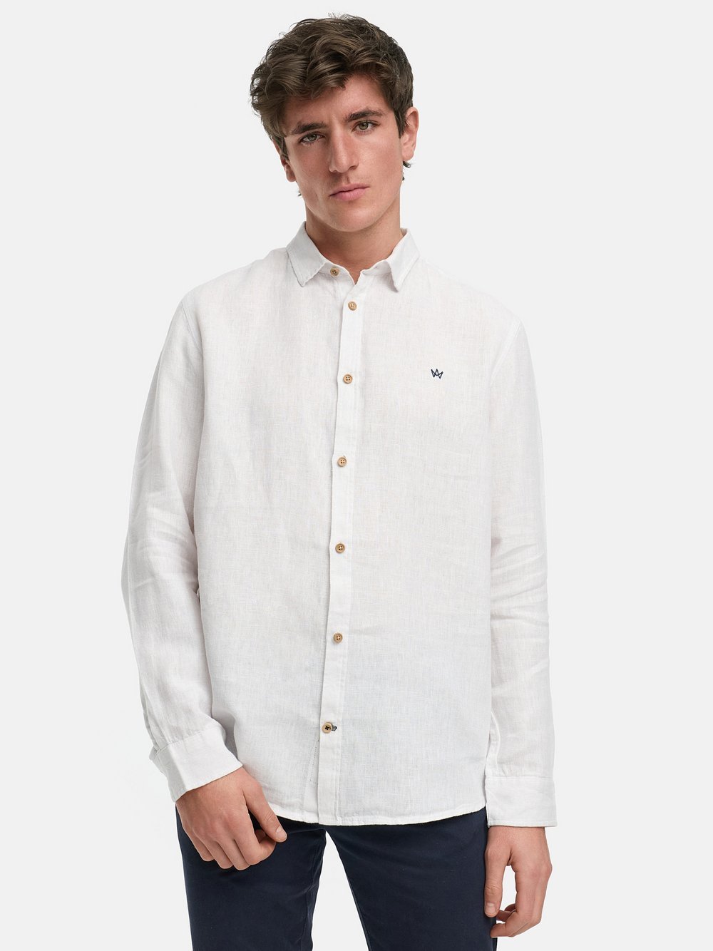 Kronstadt Hemd Langarm Herren Regular Fit Leinen weiß, S