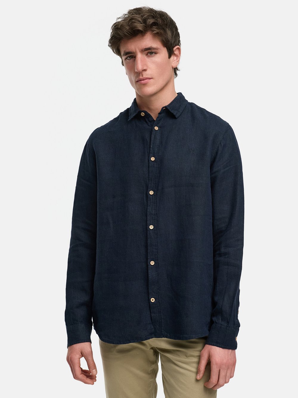 Kronstadt Hemd Langarm Herren Regular Fit Leinen blau, S