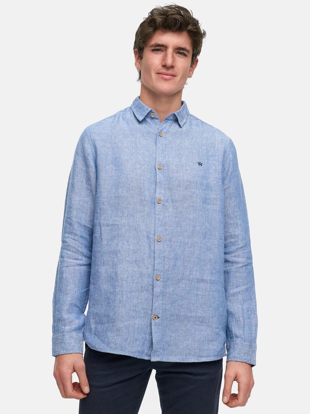 Kronstadt Hemd Langarm Herren Regular Fit Leinen blau, S