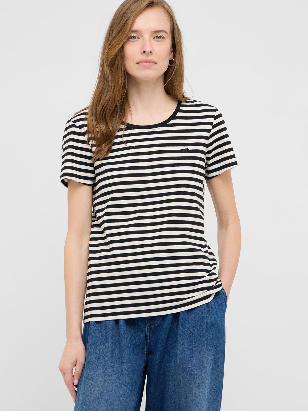 Mustang T-Shirt Damen Baumwolle schwarz gestreift, XS