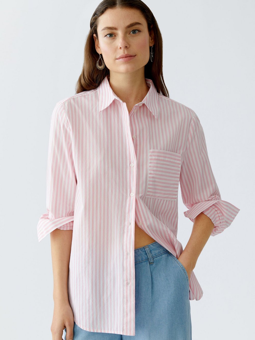 Oui Hemdbluse Damen Baumwolle pink gestreift, 40