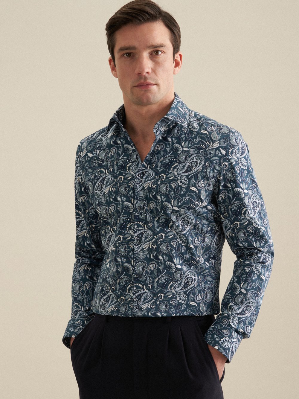 Seidensticker Business Hemd Herren Slim Fit Baumwolle grün bedruckt, 40