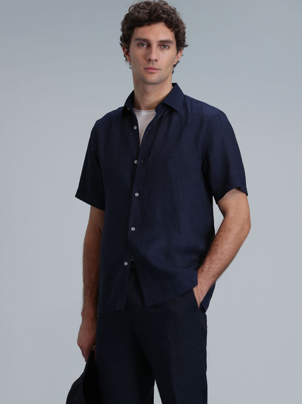 Lufian Hemd Herren Slim Fit Leinen blau, XL