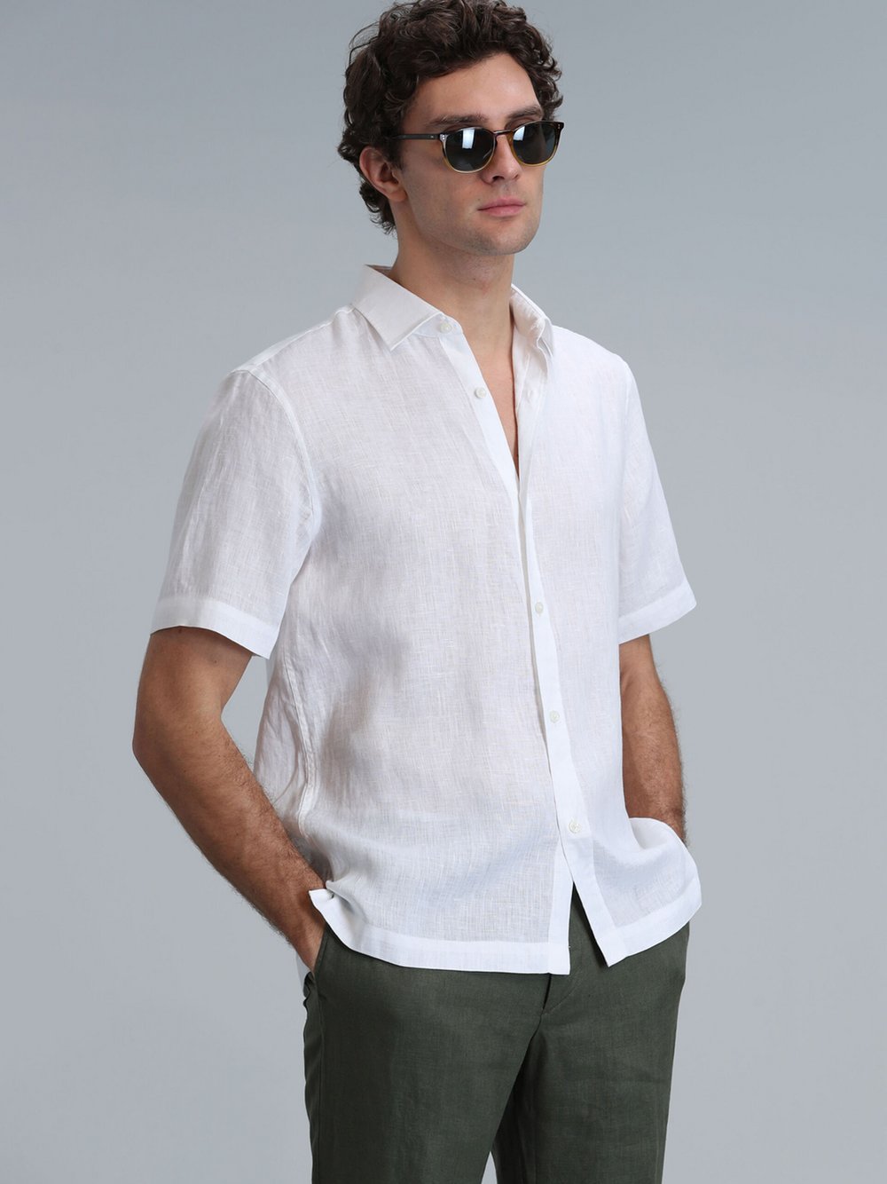 Lufian Hemd Herren Slim Fit Leinen weiß, M