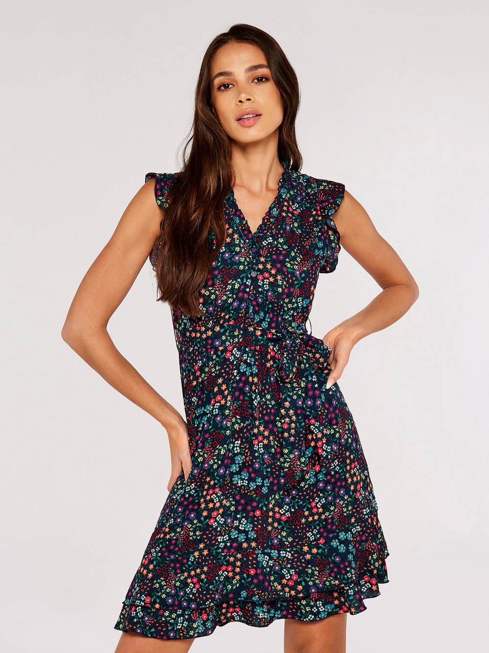 Thumbnail - Apricot Minikleid Damen Viskose blau gemustert, 36