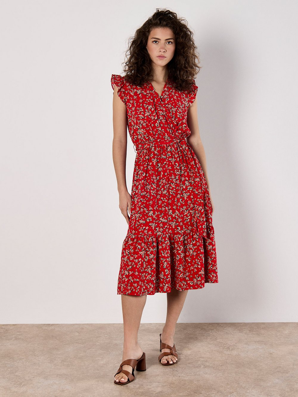 Apricot Maxikleid Damen Viskose rot gemustert, 34