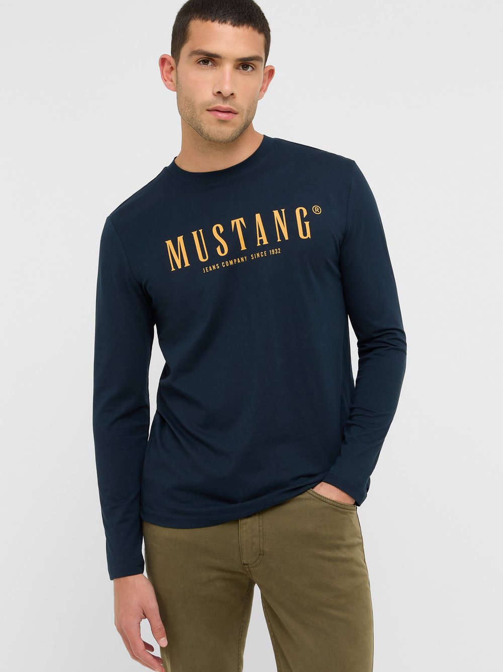 Thumbnail - Mustang Langarmshirt Herren Baumwolle blau bedruckt, XL