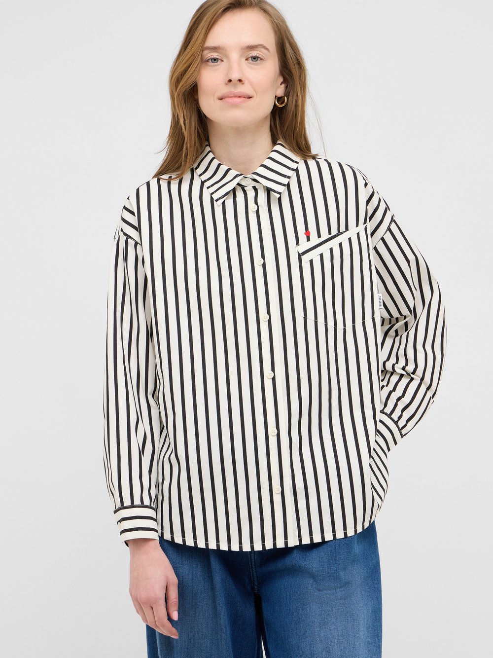 Mustang Bluse Damen Baumwolle schwarz gestreift, 38