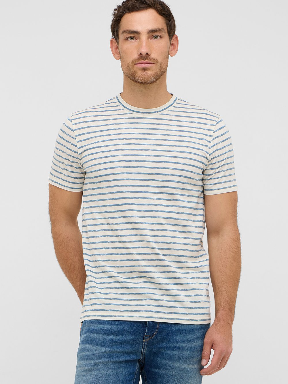 Mustang T-Shirt Herren Baumwolle weiß gestreift, XXL