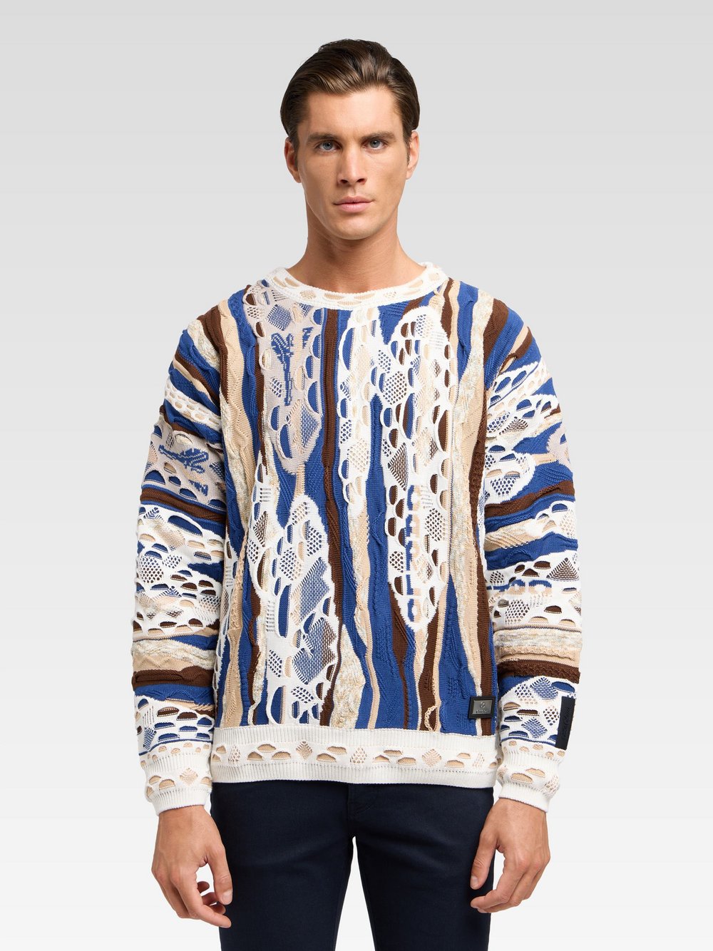 Thumbnail - Carlo Colucci Rundhalspullover  Herren Baumwolle mehrfarbig gemustert, XXL