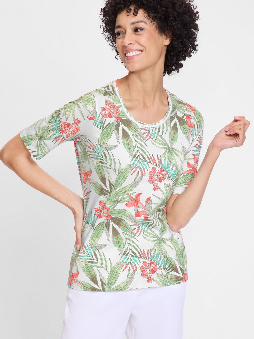 Olsen Shirt Damen Baumwolle weiß gemustert, 48