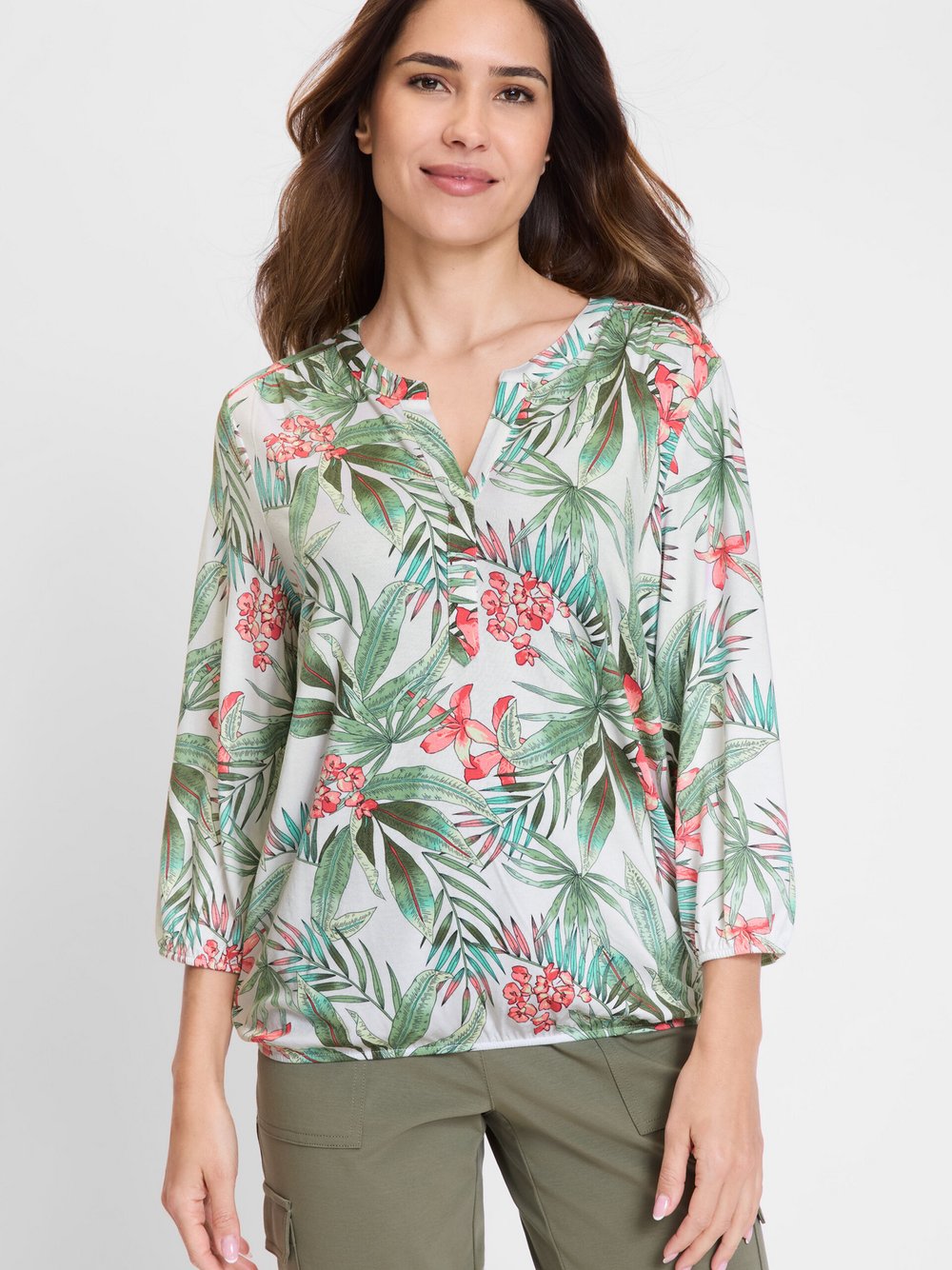 Olsen Shirt Damen Viskose weiß gemustert, 44