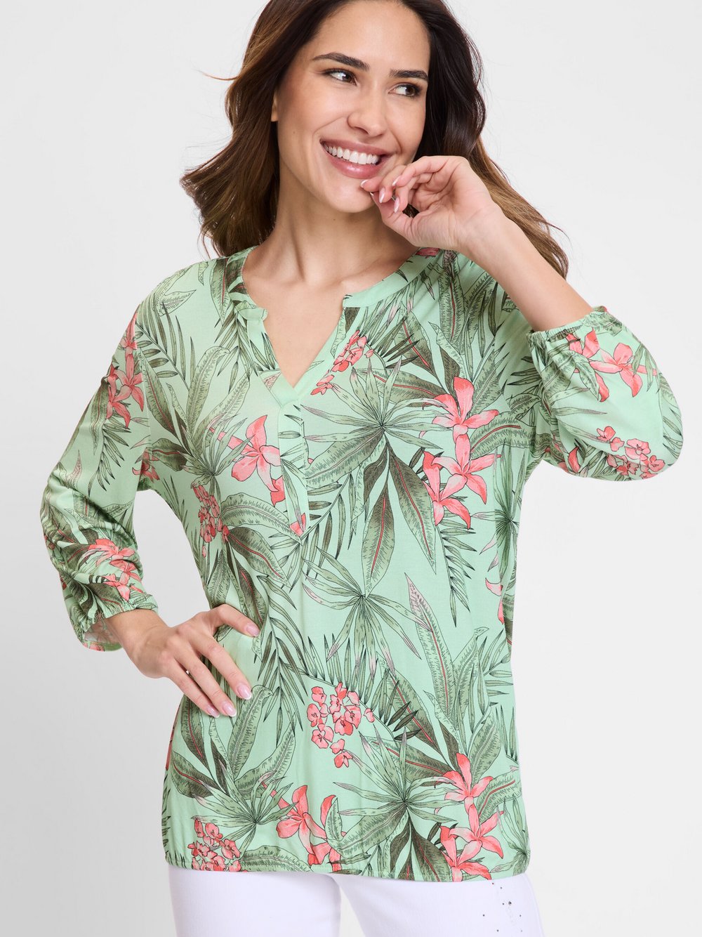 Olsen Shirt Damen Viskose grün gemustert, 38