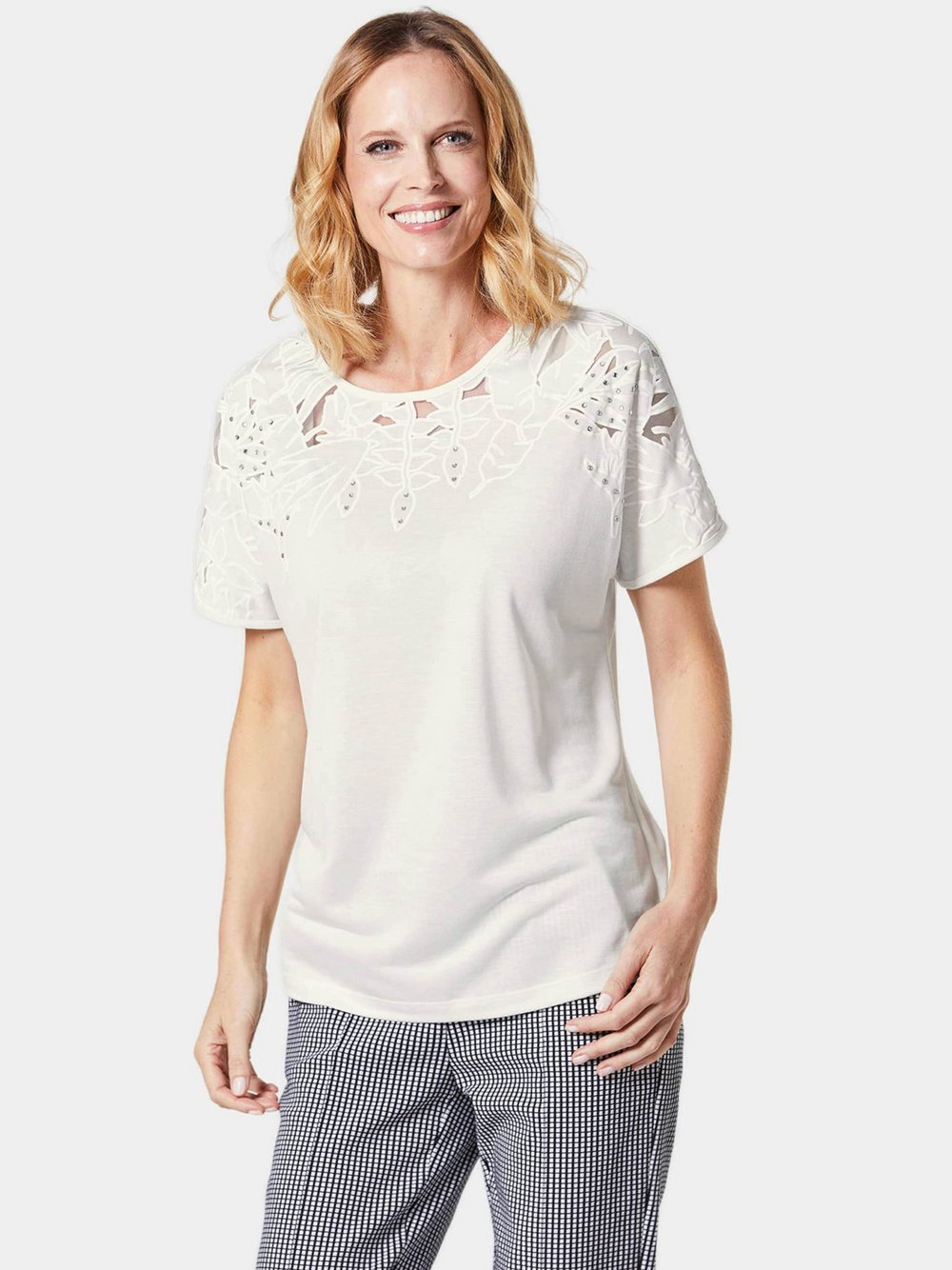 Goldner Ausbrenner-Shirt Damen Viskose weiß, 52