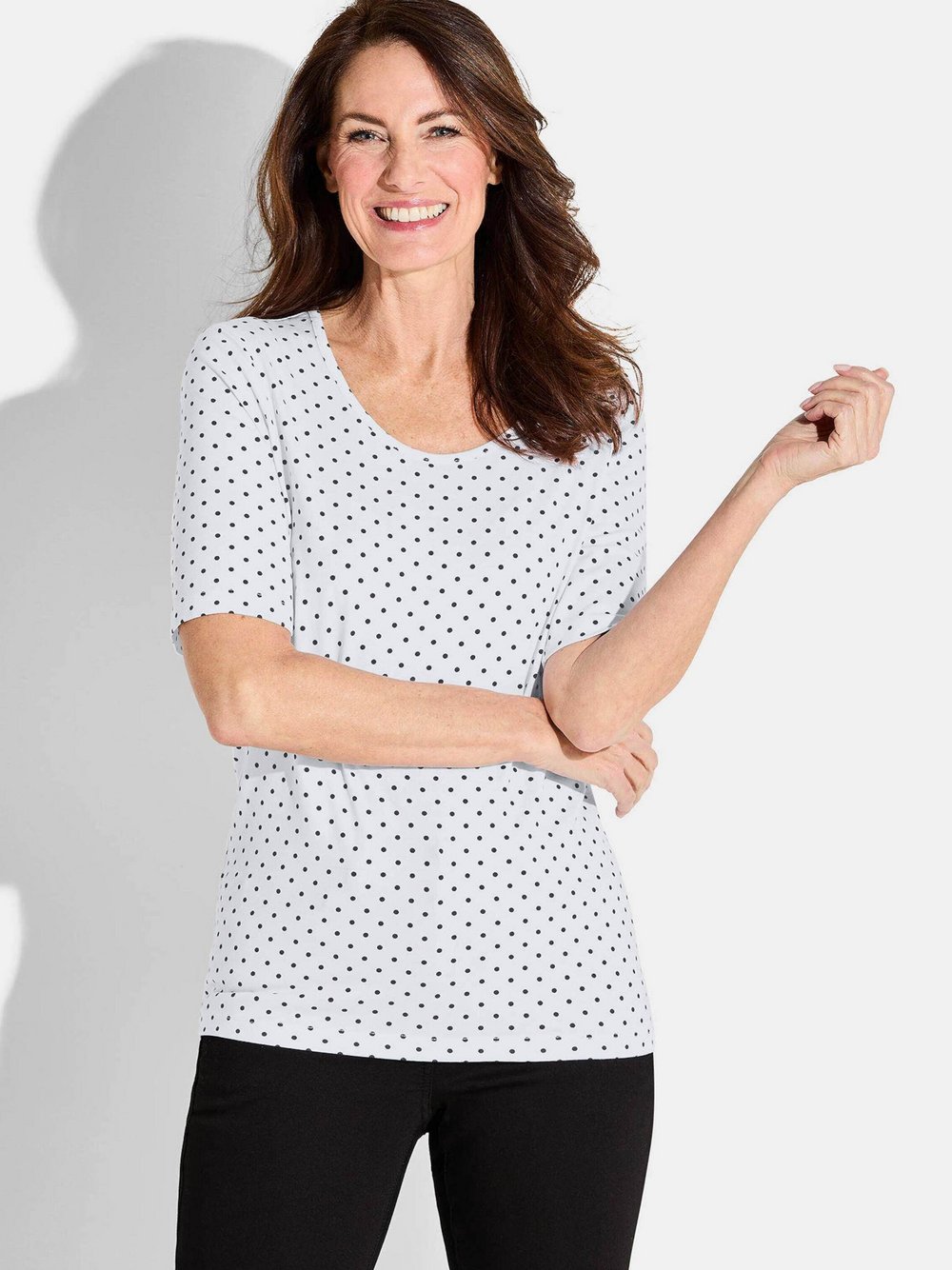 Goldner Shirt Damen Viskose weiß gepunktet, 42