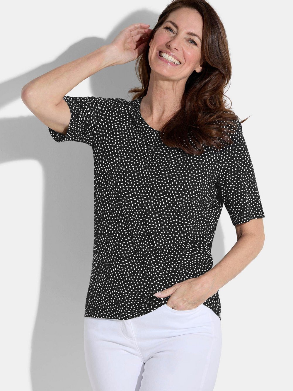 Goldner Shirt Damen Viskose schwarz gepunktet, 38