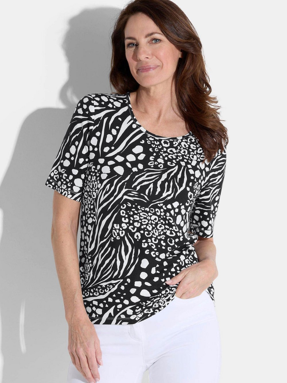 Goldner T-Shirt animal Damen Viskose schwarz gemustert, 46