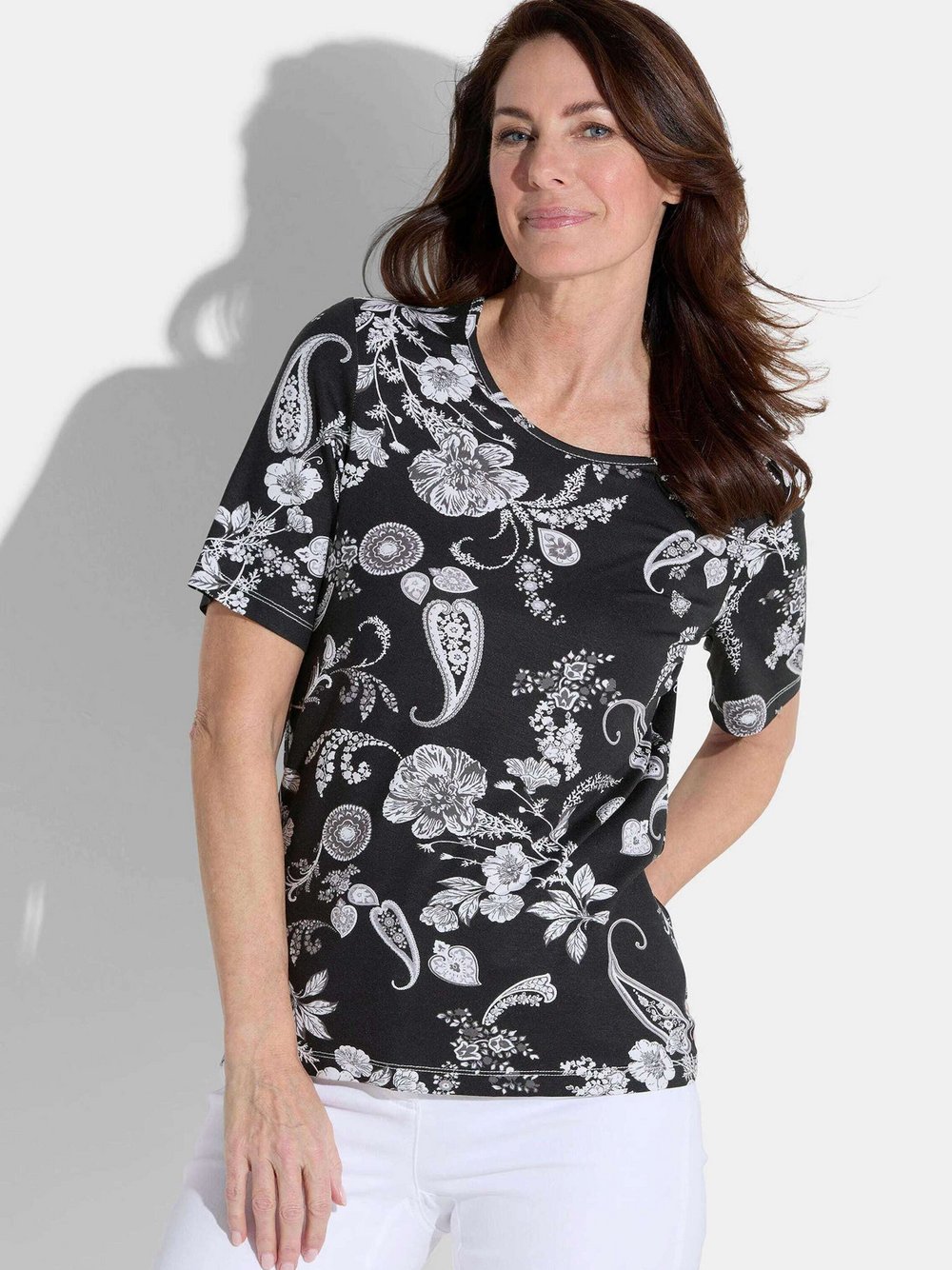 Goldner Shirt Damen Viskose schwarz gemustert, 50