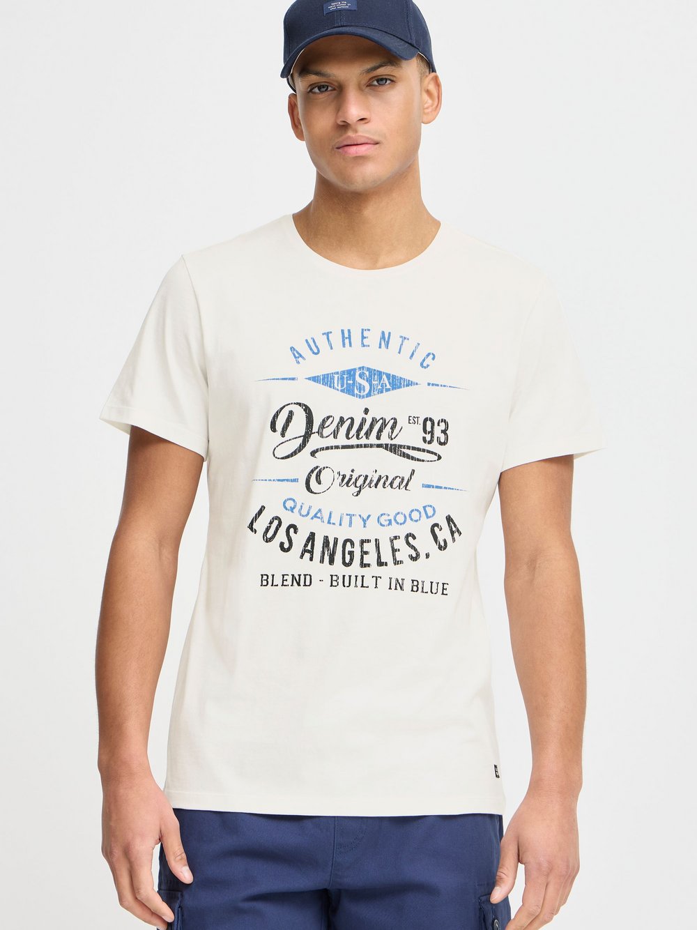 BLEND Rundhalsshirt Herren Baumwolle weiß gemustert, L