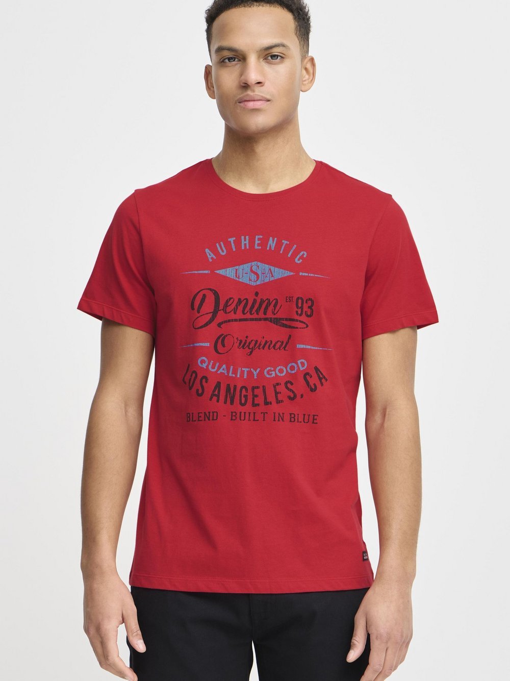 BLEND Rundhalsshirt Herren Baumwolle rot gemustert, XXL