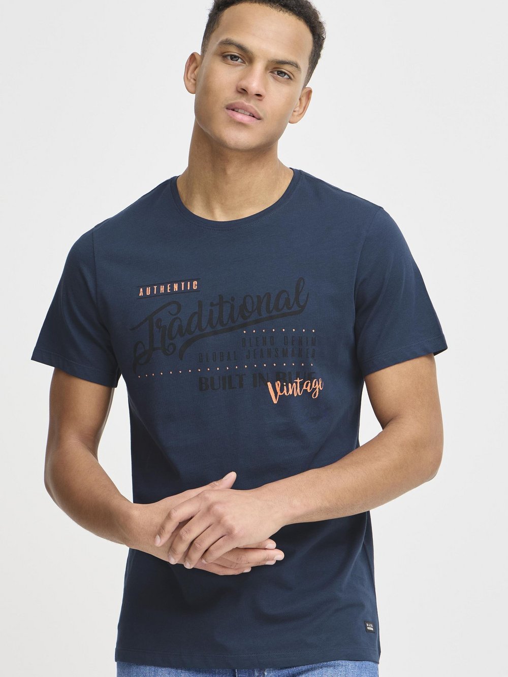 Thumbnail - BLEND Rundhalsshirt Herren Baumwolle blau gemustert, XL
