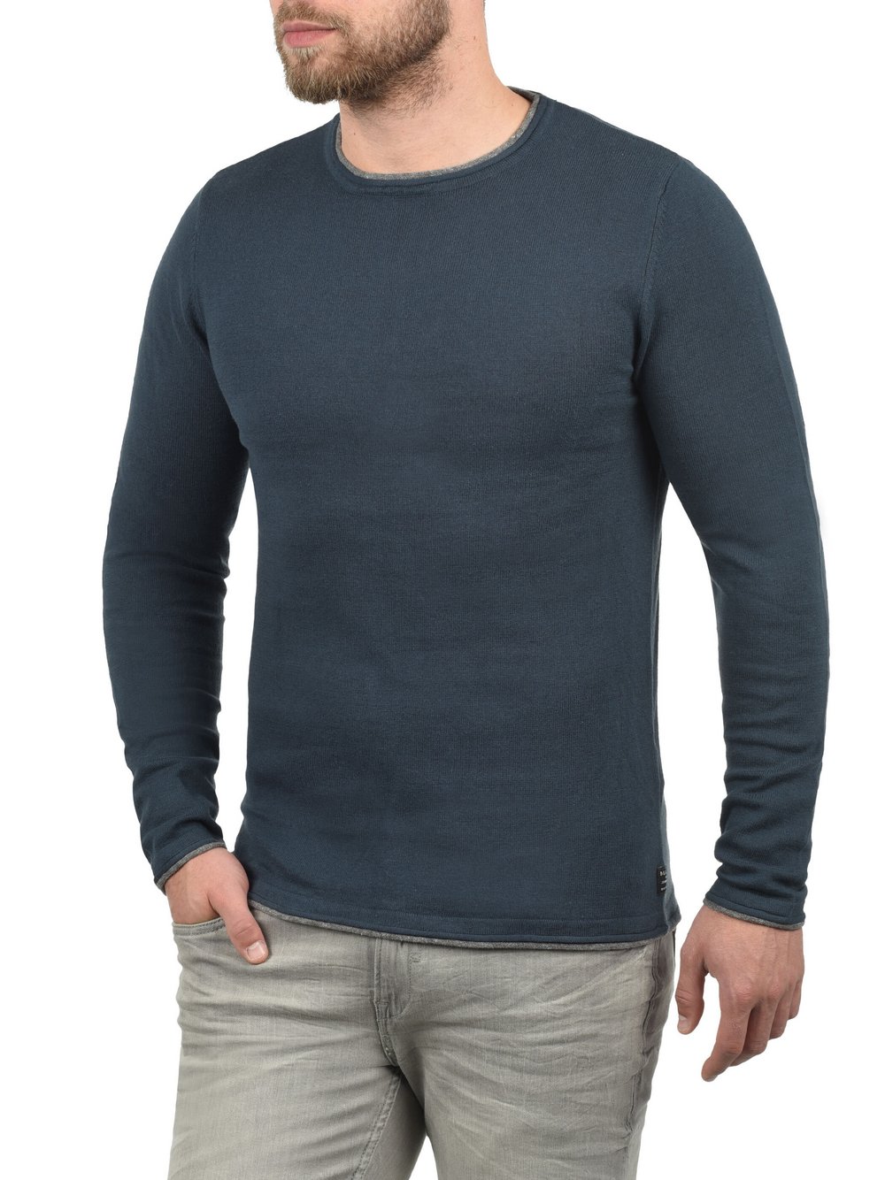 BLEND Rundhalspullover Herren Baumwolle blau, XXXL