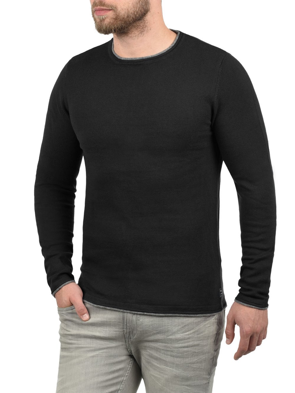 BLEND Rundhalspullover Herren Baumwolle schwarz, XXL