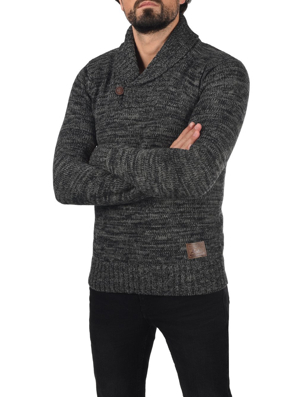 Solid Schalkragenpullover Herren Baumwolle schwarz gemustert, XXXL