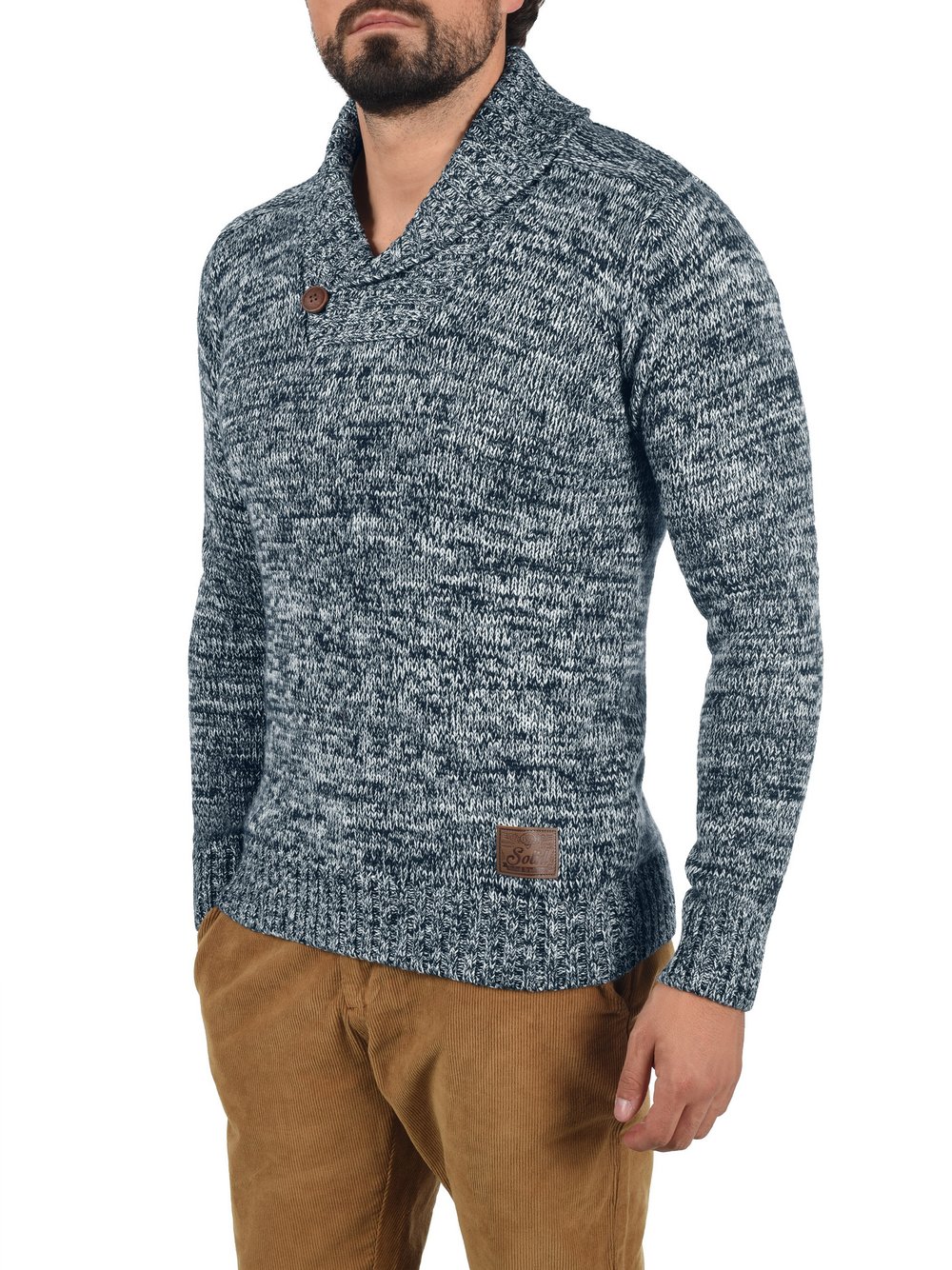 Solid Schalkragenpullover Herren Baumwolle blau gemustert, S
