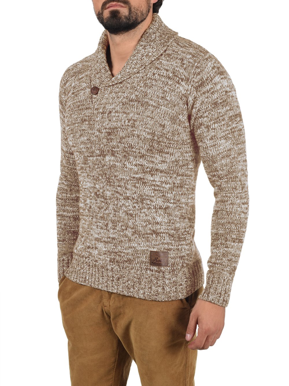Solid Schalkragenpullover Herren Baumwolle braun gemustert, S