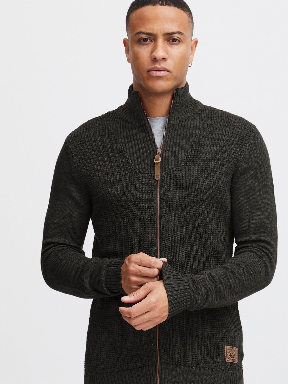 Thumbnail - Solid Strickjacke Herren Baumwolle grau, L