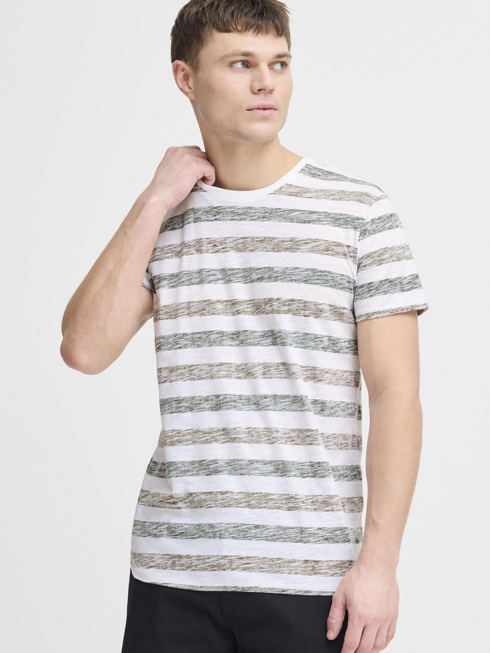 Solid Rundhalsshirt Herren Baumwolle braun gestreift, L